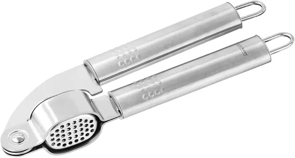 Fackelmann Knoblauchpresse OVALGRIFF, praktischer Küchenhelfer aus rostfreiem Edelstahl, Knoblauchschneider mit ergonomischem Griff (Farbe: Silber), Menge: 1 Stück