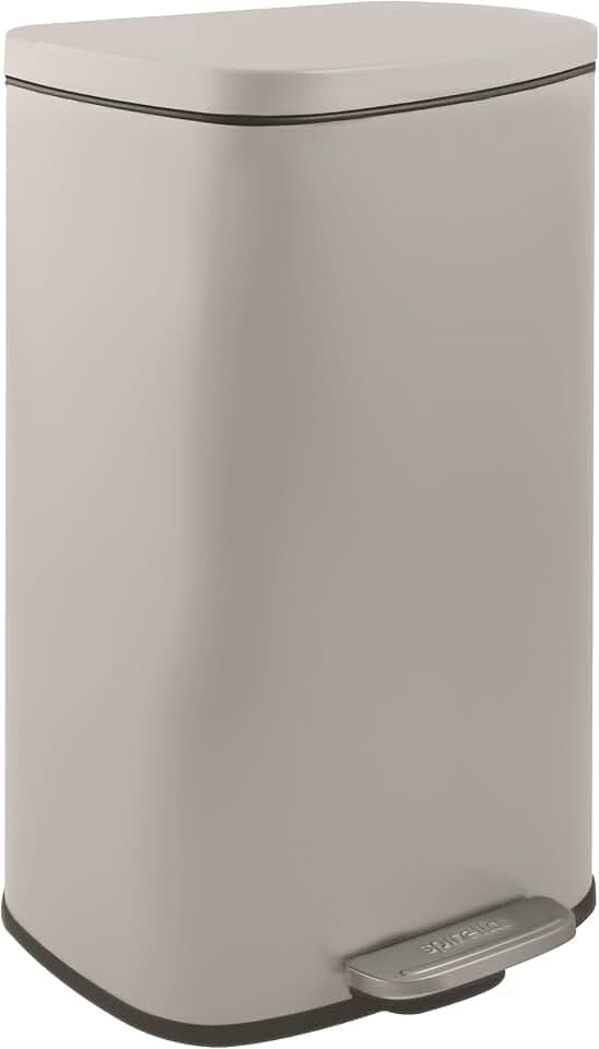 Spirella - Badezimmerabfalleimer mit Fußpedal Modell Akira - Hochwertiger Edelstahl - Leise Schließfunktion Easy-Close - Mattes Taupe - 30L - Badaccessoires