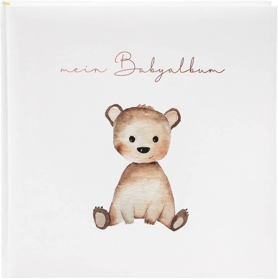 goldbuch 24 458 Fotoalbum Teddybär Foto Album 60 weiße Seiten für 120 Bilder, Babyfotobuch für Mädchen und Jungs, Kunstdruck, Babyalbum Beige, Fotobuch 25 x 25 x 4 cm