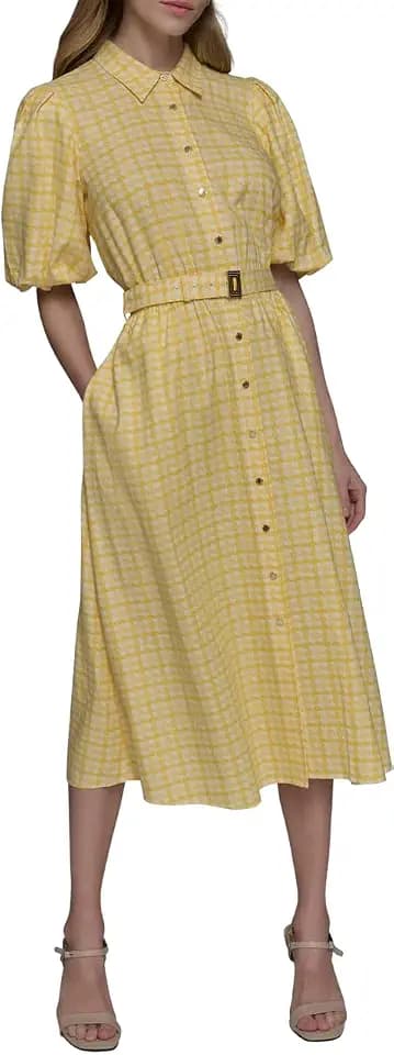 Karl Lagerfeld Women's Collared Puff Sleeve Midi Dress