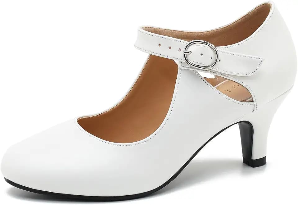 Women's Low Kitten Heels Mary Janes Pumps Cutout Round Toe Retro Vintage Hollow Out Ankle Strap Dress Shoes
