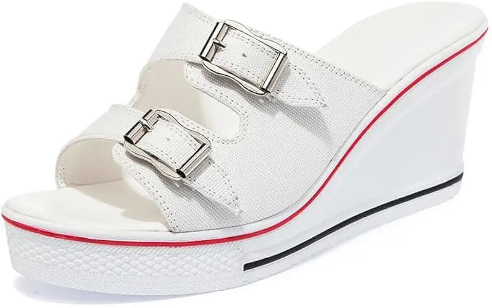 Women's Sneaker Shoes High Heel Fashionable Canvas Shoes High Tube Lace Up Wedge Edge Zipper Slope Angle Shoes Size 4-11