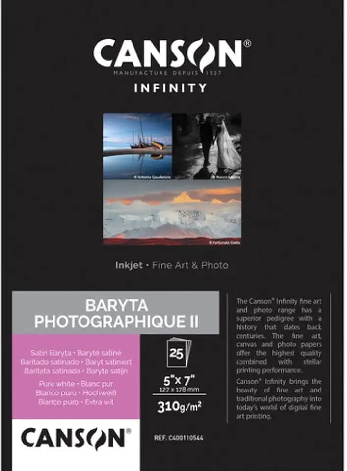 CANSON INFINITY BARYTA PHOTOGRAPHIQUE II 310, C400110544, Digital Fine Art Papier, MAßE 12,7cm X 17,8cm, 25 Blatt, 310 g/m2
