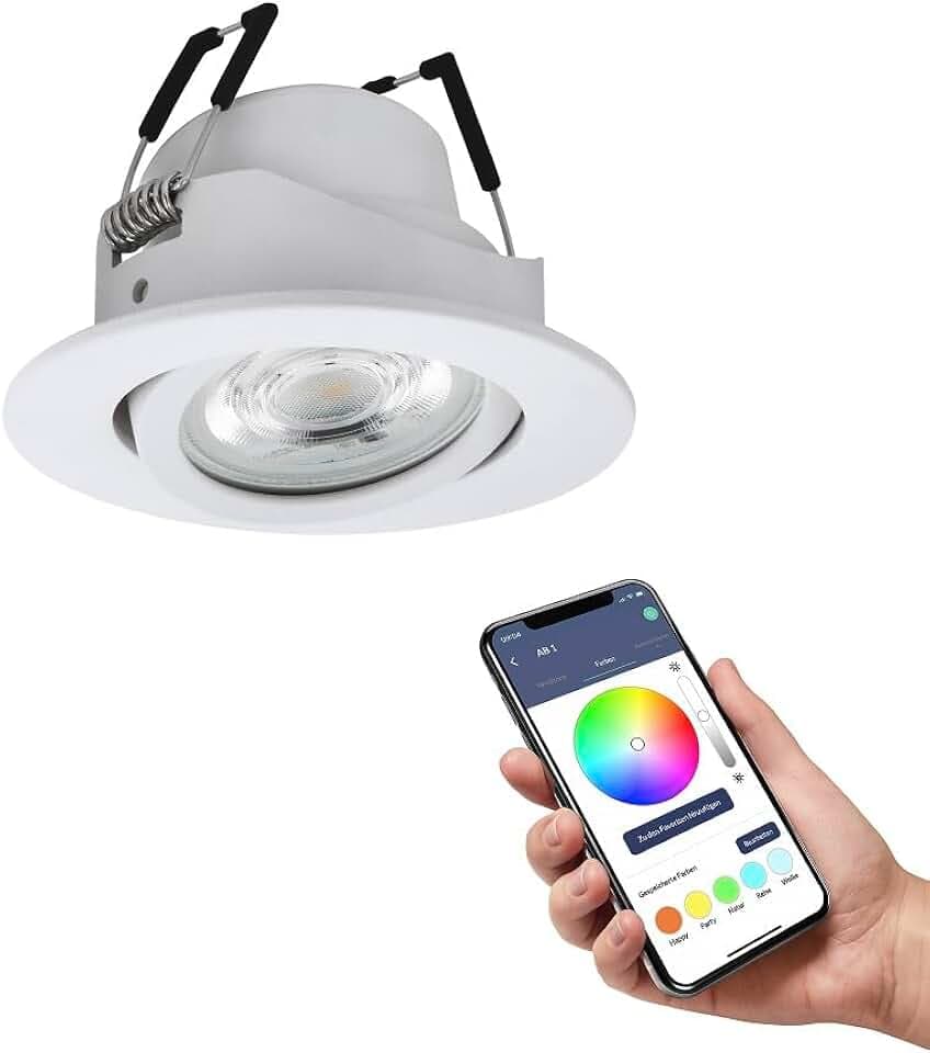 EGLO connect.z Smart-Home LED Einbaustrahler Saliceto-Z, Ø 88 mm, ZigBee | App und Sprachsteuerung Alexa, Lichtfarbe (warmweiß-kaltweiß), RGB, dimmbar, Alu Einbauspot weiß