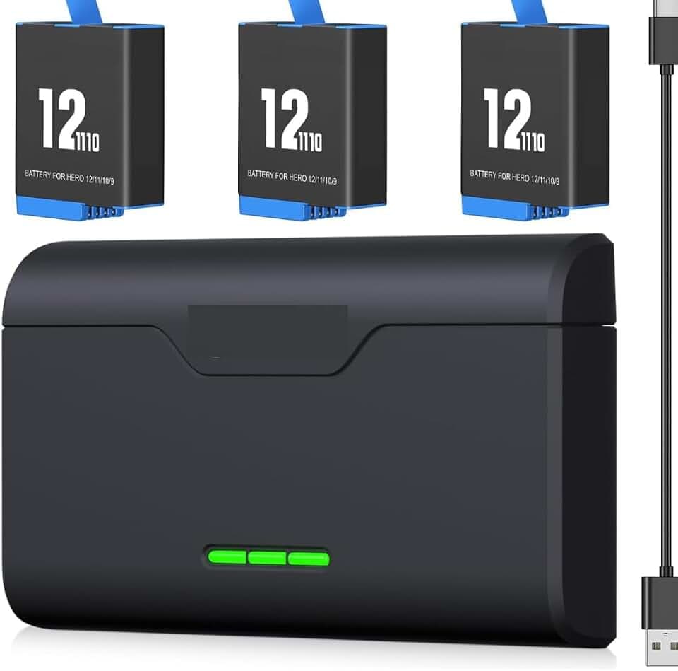Ersatz-Akku mit 2250 mAh, 3er-Pack für GoPro Hero 12/11/10/9, einschließlich eines 3-K-Typ-C/USB-Schnellladegeräts, kompatibel mit GoPro Hero 8/9/10 Kameras.