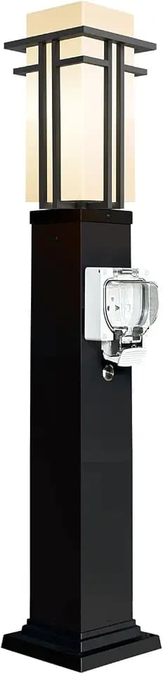 Outdoor Lamp Post with Outlet, Modern Post Light Fixture for Yard