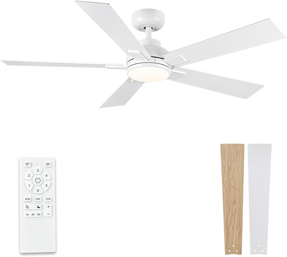 52 Inch White Ceiling Fans with Lights and Remote