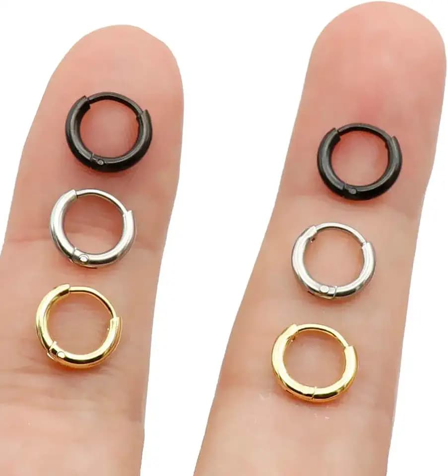 EACHLP Tiny Hoop Earrings 18K Real Gold Plating Surgical Steel Unisex