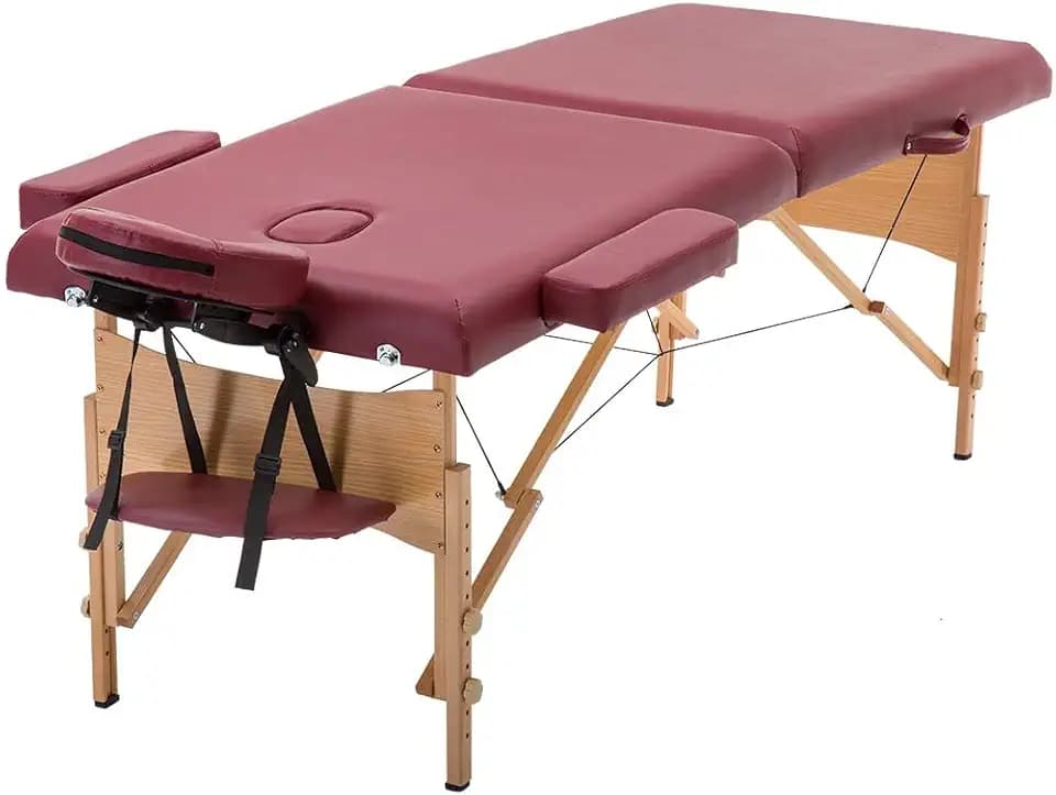 BestMassage | Portable Massage Table | 28" Wide, Burgundy PU Leather