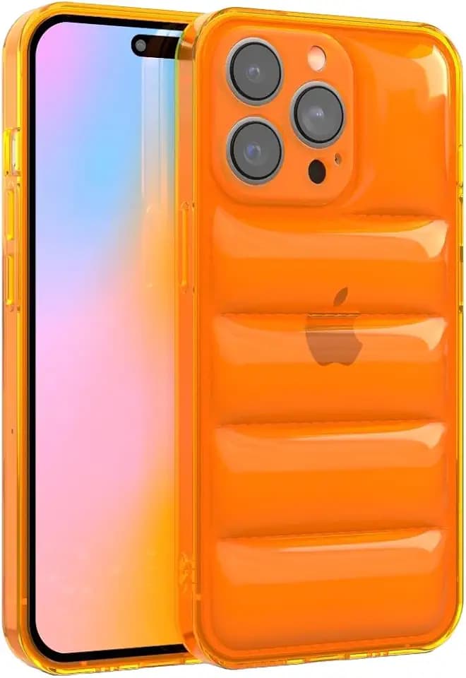 FELONY CASE - iPhone 14 Pro Max Neon Orange Puffer Case, Clear Cushioned