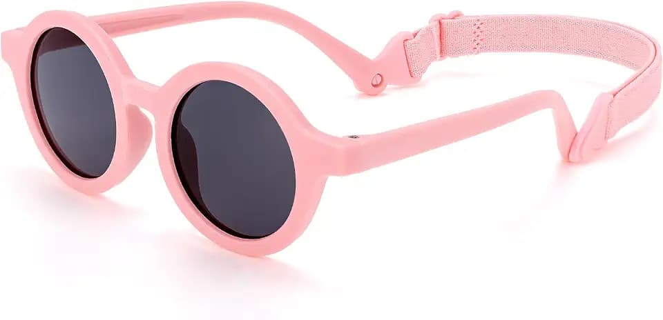 Kinder Sonnenbrille für Jungen und Mädchen, Niedliche UV400 Schutz Polarisierte Sonnenbrille Runde Baby Sonnenbrille mit Verstellbar Gurt für 0-2 Jahre