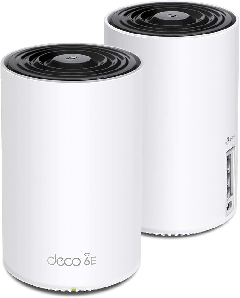 TP-Link Deco XE75 Mesh WLAN Set (2 Pack), Wi-Fi 6E AXE5400 Tri-Band Router & Repeater, 3× Gigabit Ports für Jede Einheit, empfohlen für Häuser mit 3-5 Schlafzimmern, Umfassender Jugendschutz, WPA3