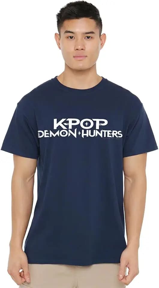 KPop Demon Hunters Unisex K-pop Demon Hunters-White Logo, Black T-Shirt