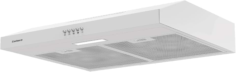 Corberó Konventionelle Dunstabzugshaube, 60 cm, IVORI626W, 194,9 m³/h, 61 dB, 20 W, LED, 3 Geschwindigkeitsstufen, 2 Filter aus Aluminium + Kohle, Weiß