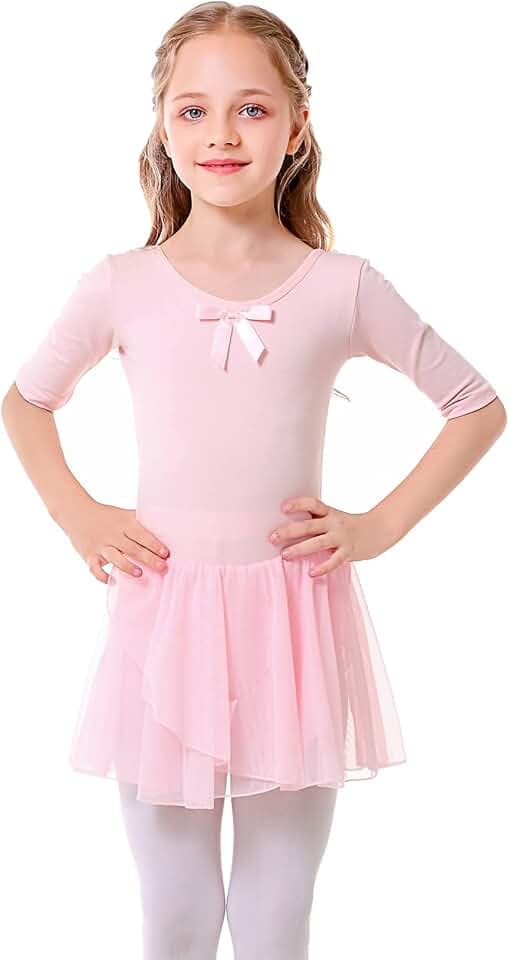Bezioner Ballettkleidung Mädchen Tanzkleid Kinder Baumwolle Balletttrikot Ballettkleid mit Rock Tütü