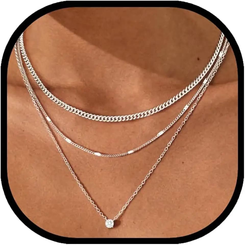 Layered Necklace Set for Women Golden Pendant Choker with Cubic Zirconia