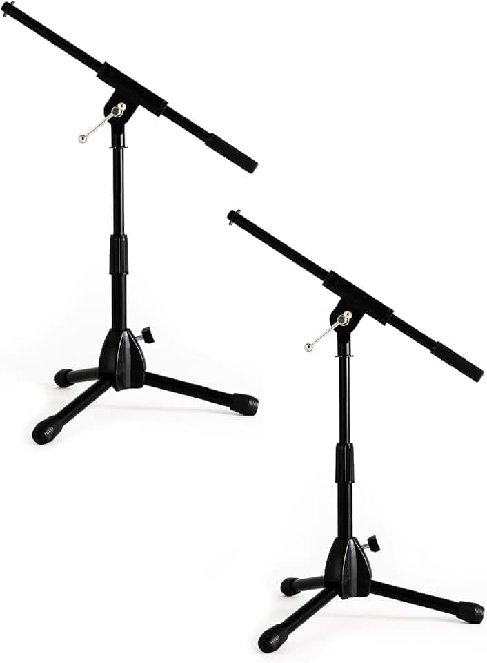 Stage Rocker Foldable Tripod Low-Profile Mic Boom Stand, 2 Pack - Height Extending from 9.6'' to 16.9'', w/Adjustable Telescoping Arm Up to 9'', Lightweight, Black, Powered by Hamilton(SR610121B-2PK)