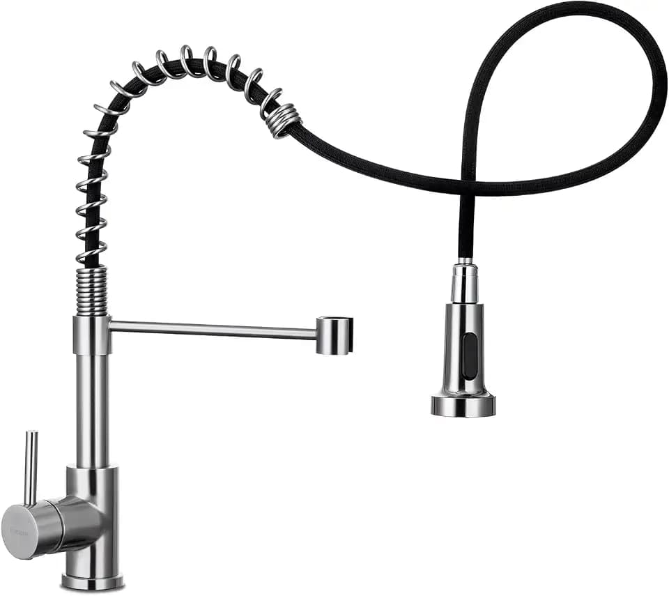 WEWE Pull-Out Kitchen Faucet, 2-Mode Sprayer, Brushed Nickel, High Arc