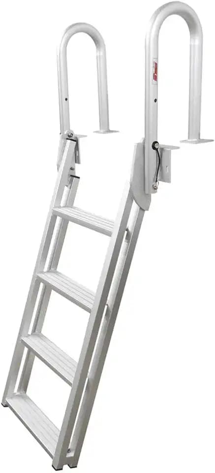 Extreme Max 3005.4227 Heavy-Duty Aluminum Slanted Flip-Up Dock Ladder with Comfort Use Round Tube Frame - 4-Step, 300 lbs. Weight Capacity