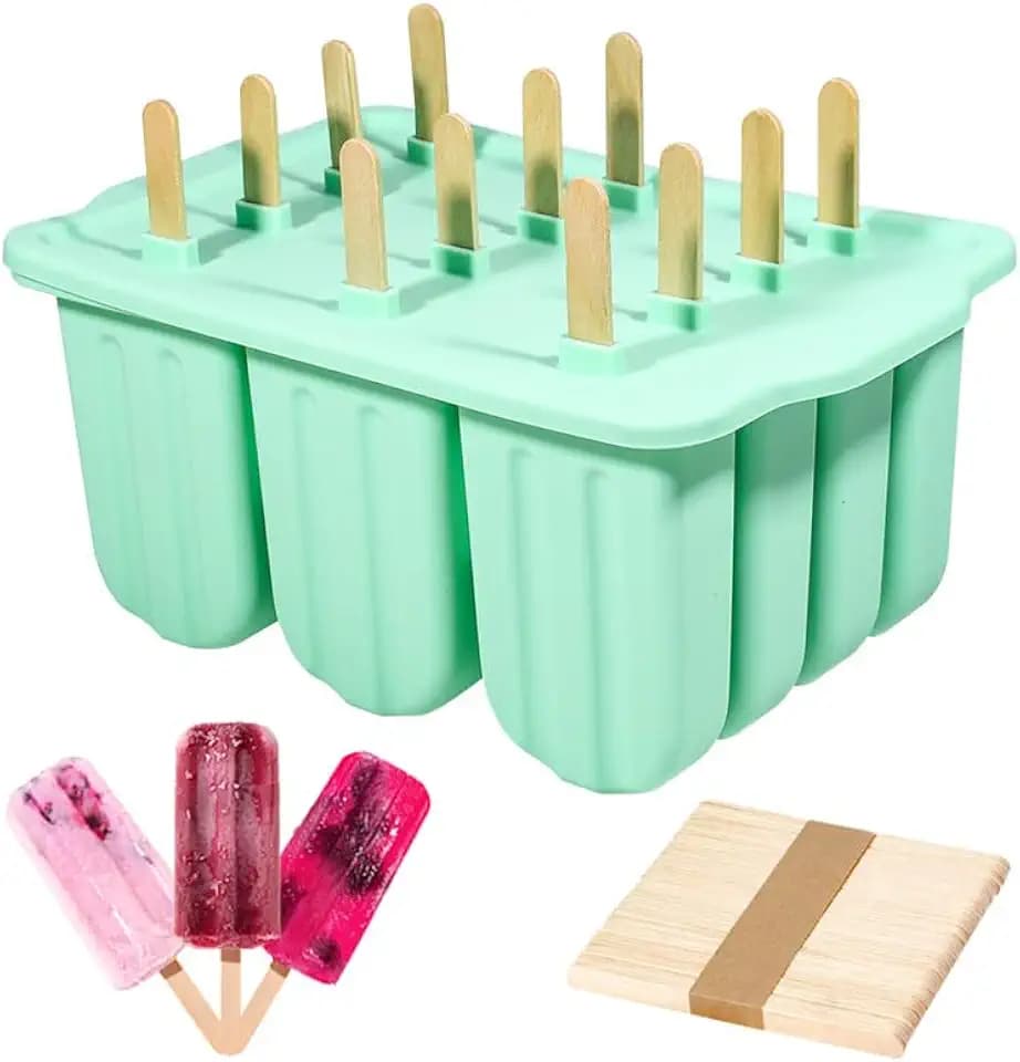 Eisformen Silikon Formen, 12 Eisformen Eisstiele mit 50 Holzstäbchen, Eis Formen Für Stieleis BPA-Freie Eis-Pop-Hersteller für Kinder Erwachsene Stieleisformen Eiscreme form-Cake Pop Ice Lolly Mould