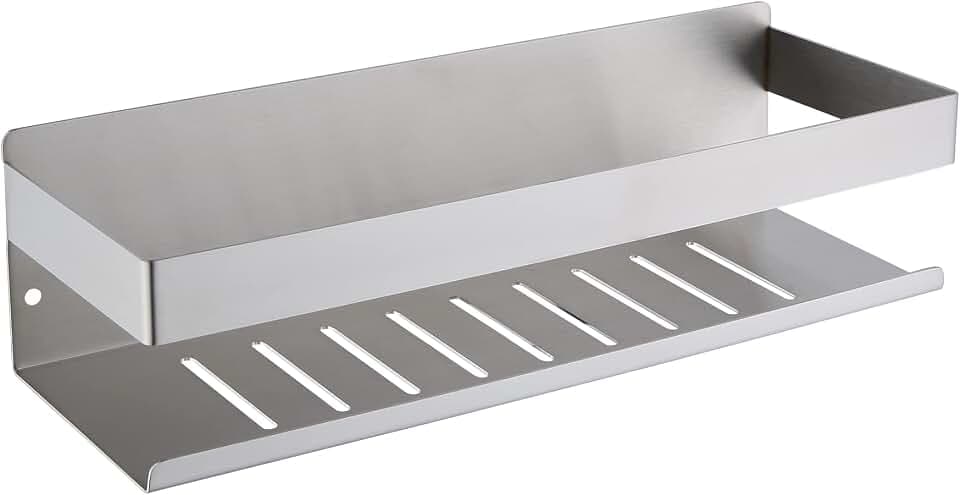 Duschablage ohne Bohren Gebürstetes Nickel, Duschregal Wandmontage Edelstahl SUS304 Rostfreier Duschkorb Badregal ohne Bohren, 30cm Selbstklebend Badezimmerregal, K07-30-BN