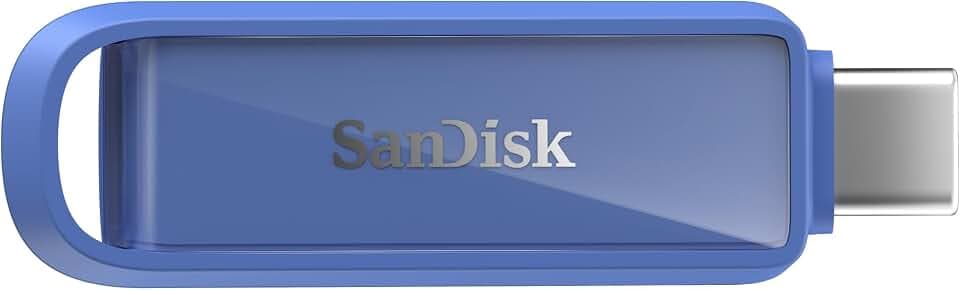 SANDISK Phone Drive mit USB Type-C 512 GB (Flash-Laufwerk für Smartphones, Tablets und Computer, 150 MB/s Lesen, Schlüsselring-Öse zur Mitnahme, 1 Jahr RescuePRO Deluxe-Software) - Maritime Blue