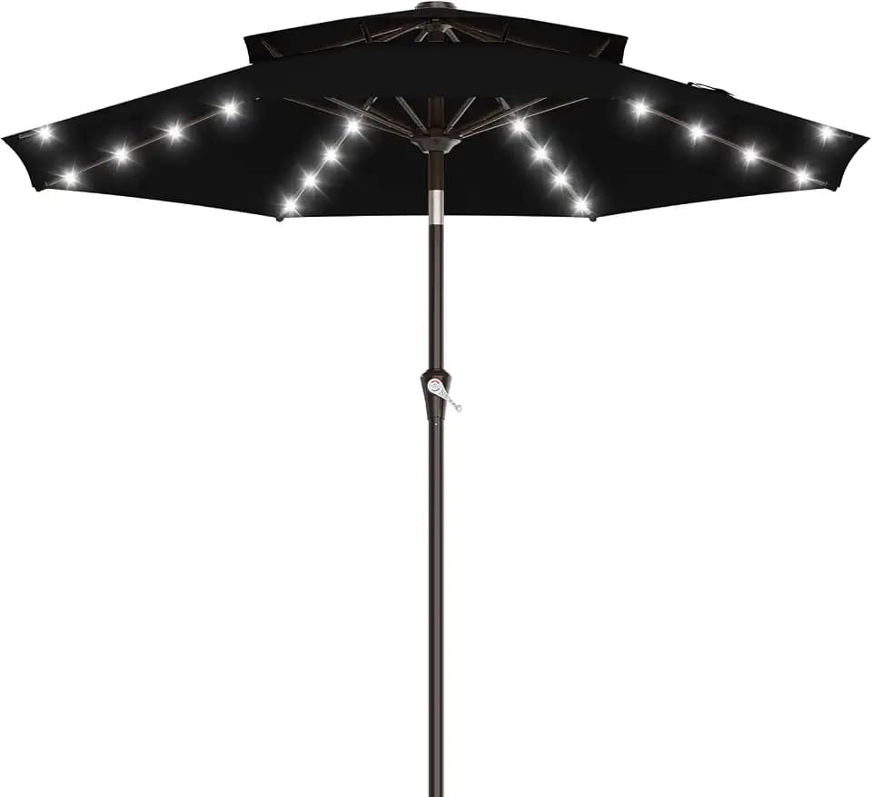 AreShark 9ft 2 Tiers Patio Umbrella with Solar Light