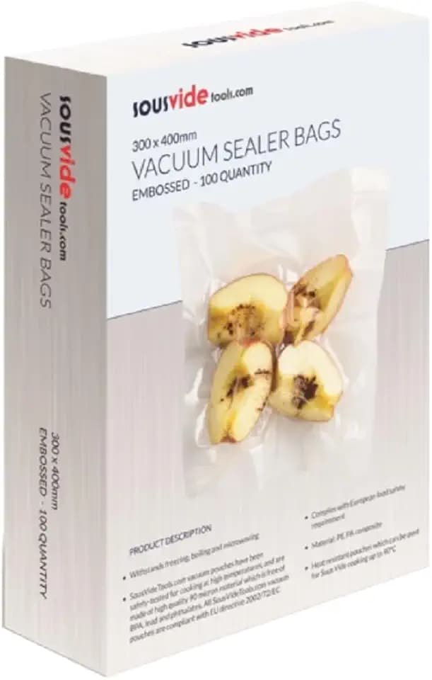 SousVideTools [SVT-06005] Vakuumbeutel, 100 Stück (300 x 400 mm) gaufrierte, lebensmittelechte Beutel zum Sous-Vide-Garen und zur Aufbewahrung, frei von BPA, gefrier-, koch- und mikrowellenfest