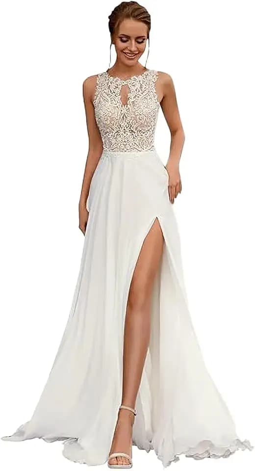 Women's Chiffon Wedding Dresses for Bride Lace Applique A Line Bridal Dress Long Wedding Gowns