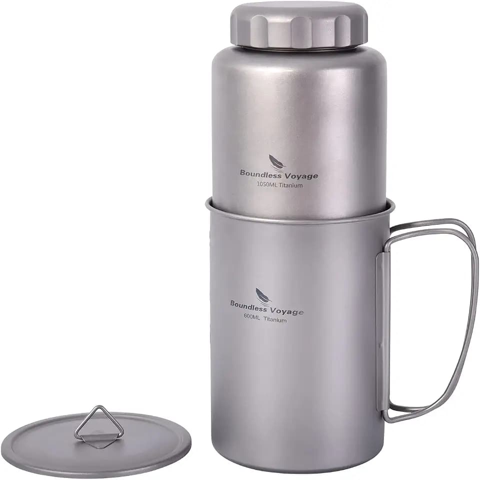 Boundless Voyage Titanbecher mit flachem Deckel Sportwasserflasche aus Titan 35,5 fl oz/1050 ml Ultraleicht, auslaufsicher für Outdoor-Camping, Wandern