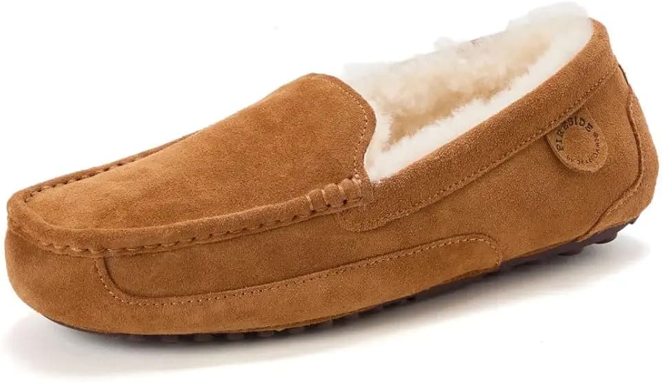 Fireside by Dearfoams, Melbourne Genuine Shearling Moccasin Slipper (10) Chestnut