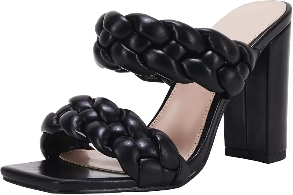 VETASTE Women's Braided Chunky Heel Open Toe Sandals