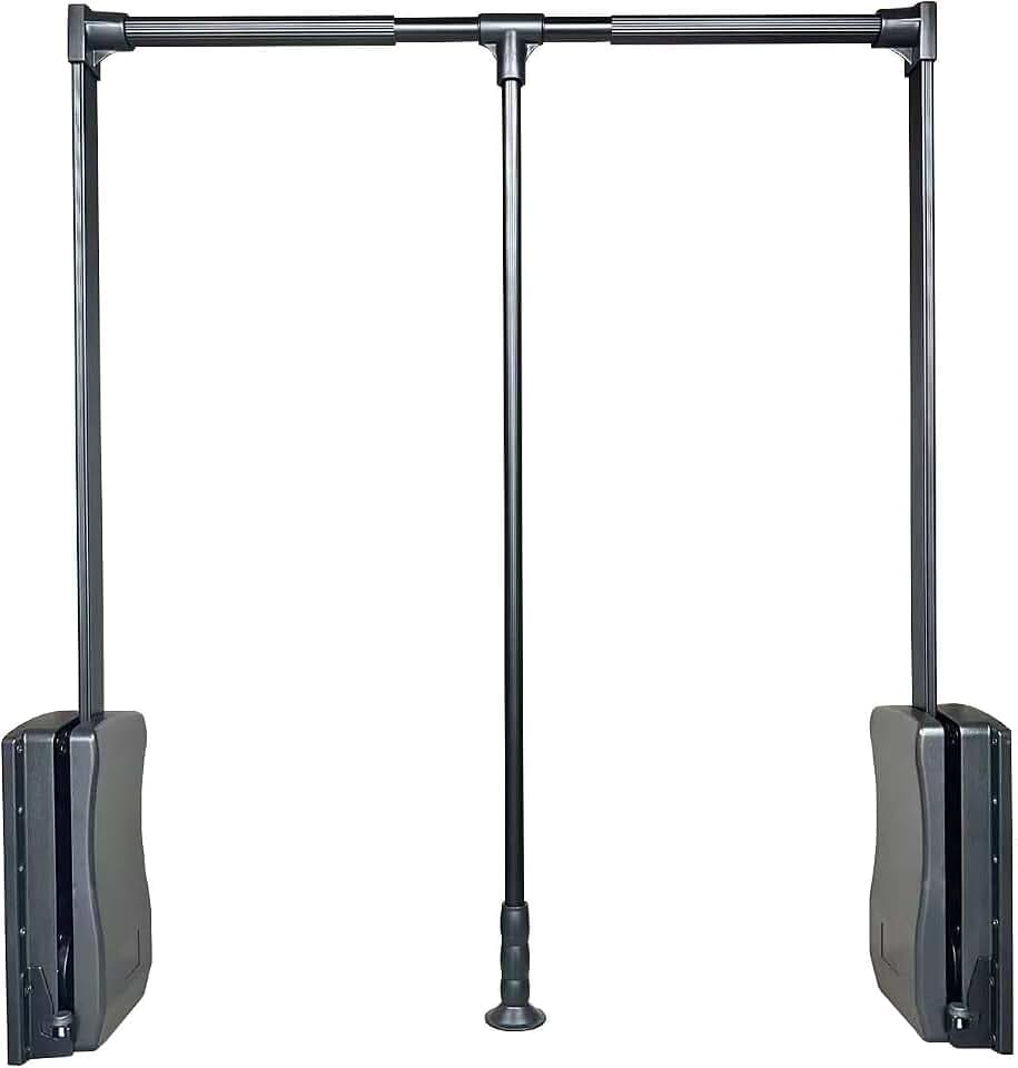 Soft close wardrobe lift,Pull Down Closet Rod for Hanging Clothes, Retractable Wardrobe Hanger for Cabinet, Aluminium alloy Tubing with Plastic Housing (BLACK, MEDIUM:66-89CM/26-35IN)