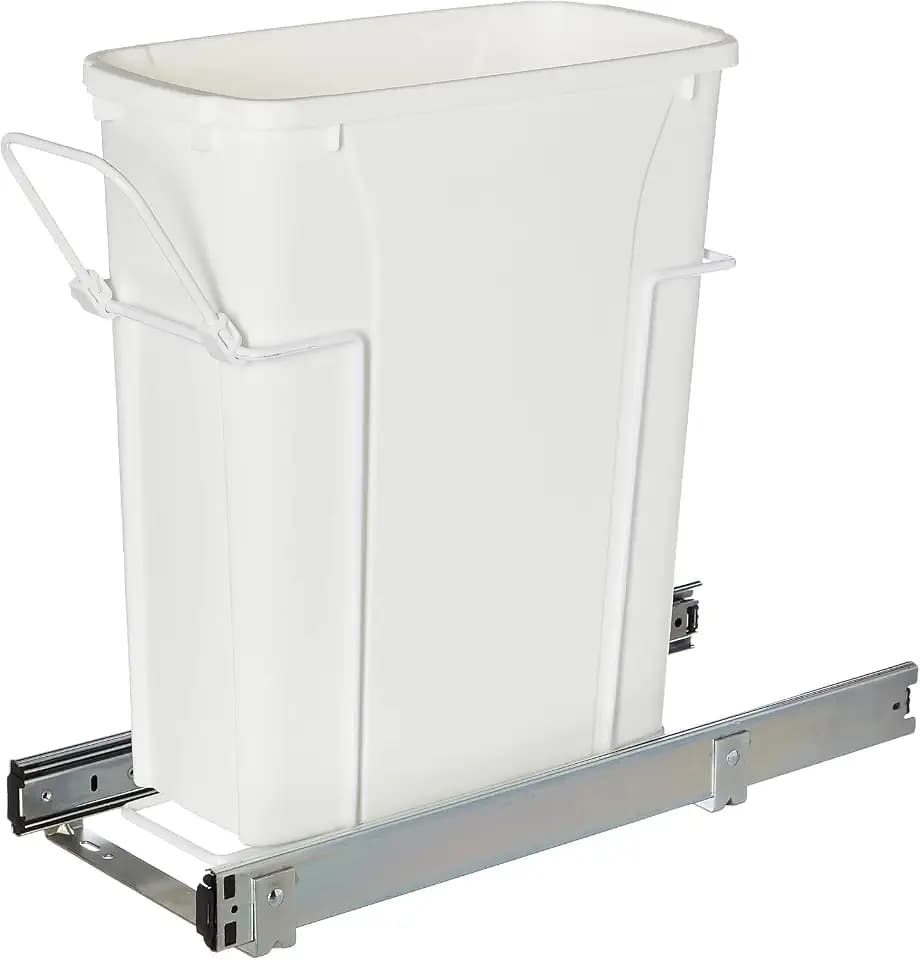 Knape & Vogt RS-PSW9-1-20-W Abfalleimer, 43,2 x 20,3 cm (H x B x T), Stahl, 20 Qt. Einzelner weißer ausziehbarer Mülleimer