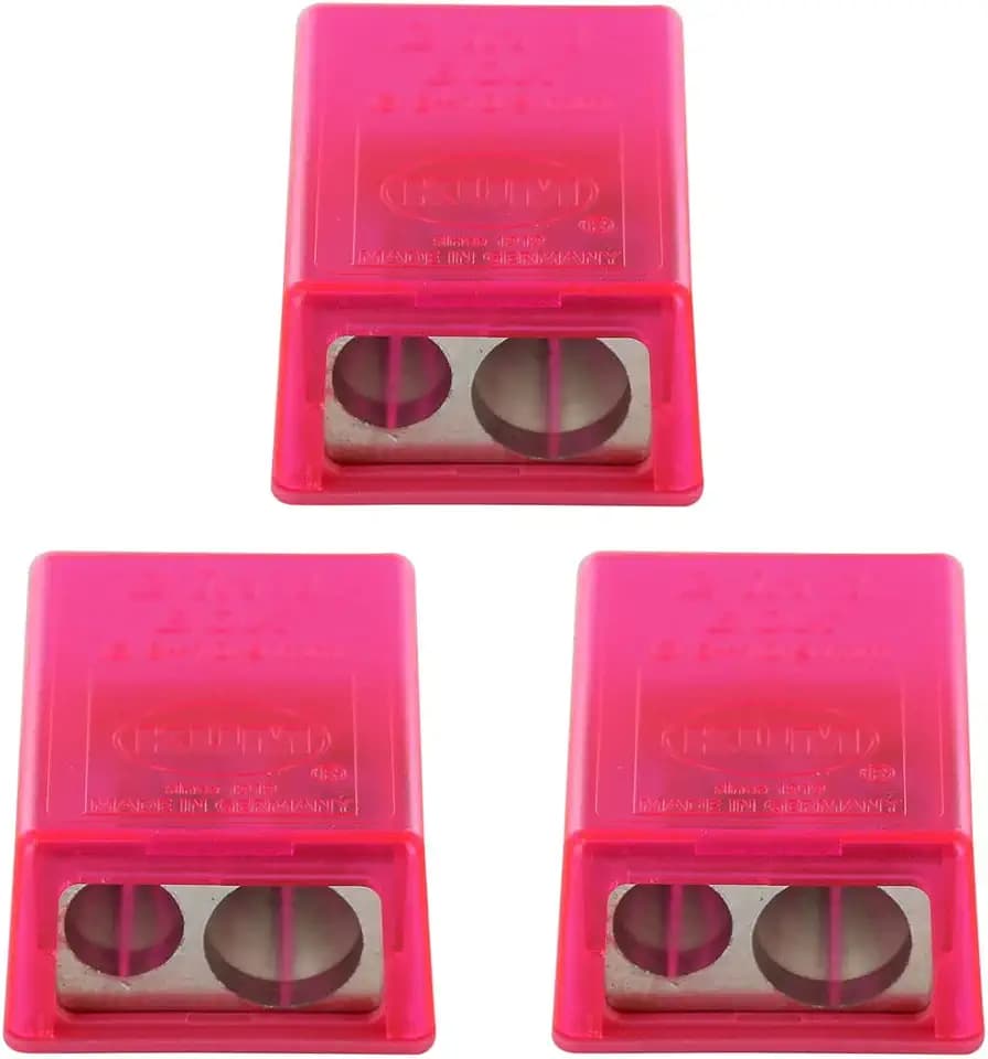 KUM AZ1032016-R - Anspitzer mit Behälter 2in1 M2, 3 Stück, pink, Doppelspitzer mit Dose
