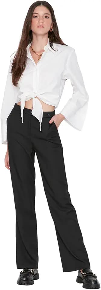 TRENDYOL Damen Herren Hoher Bund Zigarettenschnitt Hose Pants