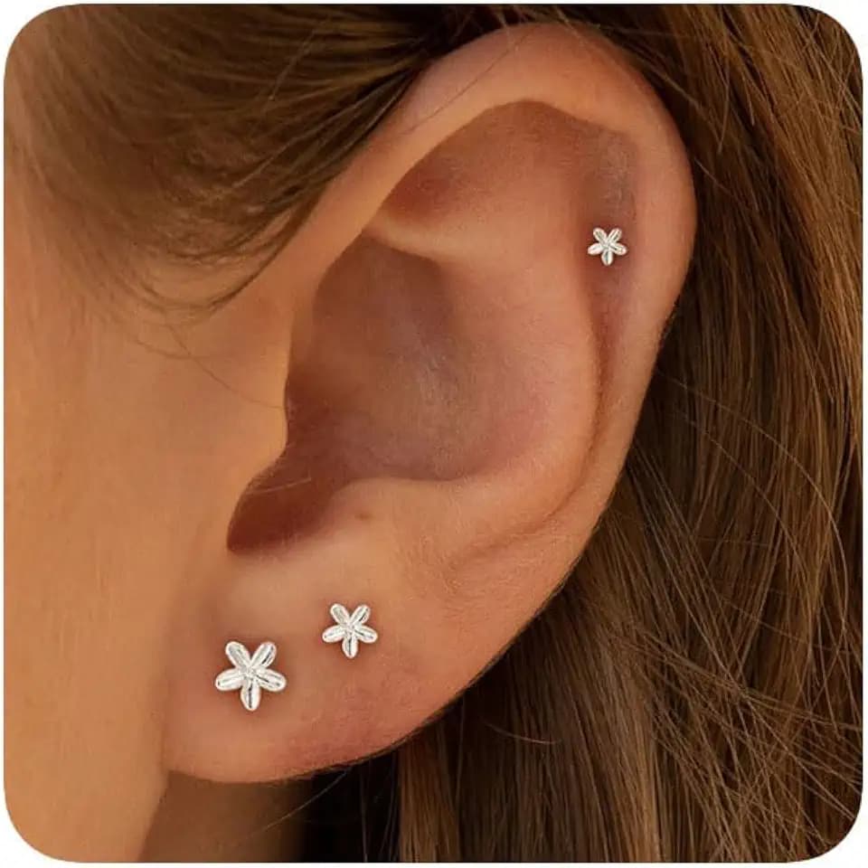 VRIUA 20G Tiny Flat Back Earrings for Women - 14K Gold/Silver Plated Small Flat Back Stud Earrings Hypoallergenic Cartilage Helix Piercing Jewelry
