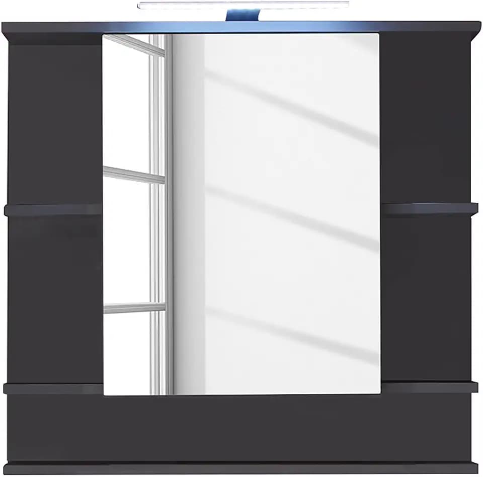 trendteam smart living - Tetis - Spiegelschrank - Graphit - 5 offene und 2 geschlossene Fächer - (BxHxT) 72 x 76 x 20 cm - Einlegeboden verstellbar auf 3 Höhen - Kratzfest