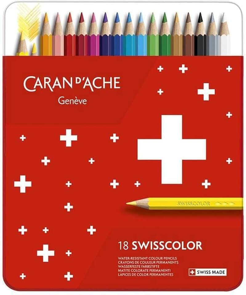 Caran d'Ache d'Ache Swisscolor Metall Etui mit 18 wasserfesten Farbstiften, 1284718, bunt, os