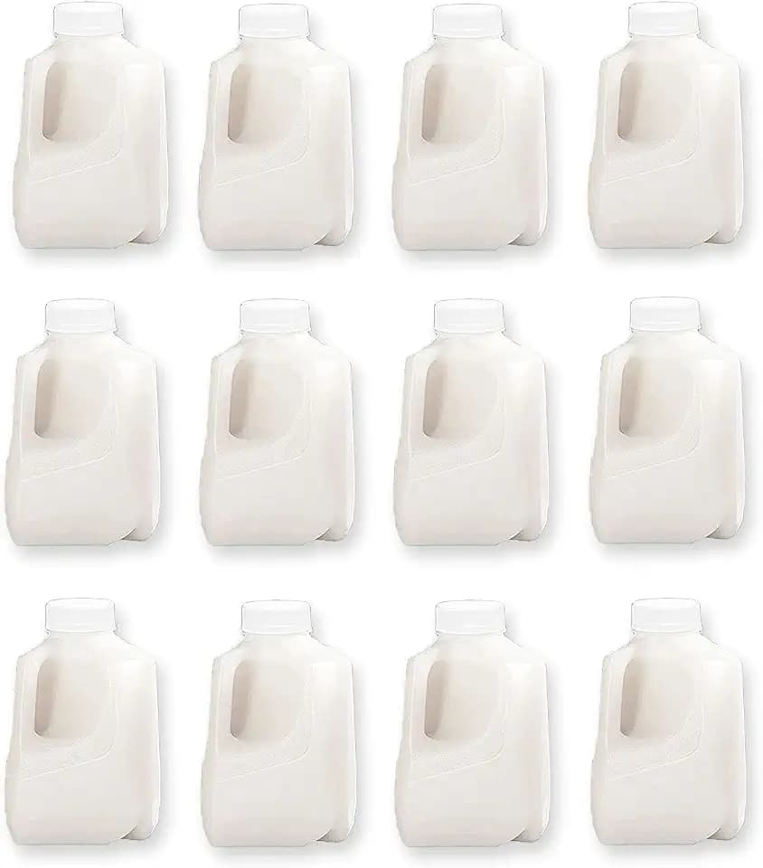 (12Pk) Mini Milk Jugs Plastic With Lid Quart Size Jugs Empty Milk Jugs, Use For Milk, Brews, Juice, Teas, Easy Grip Easy Pour Pitcher Elderly, Special Needs & Small Hands, Food Safe, Hdpe Squat 32 Oz