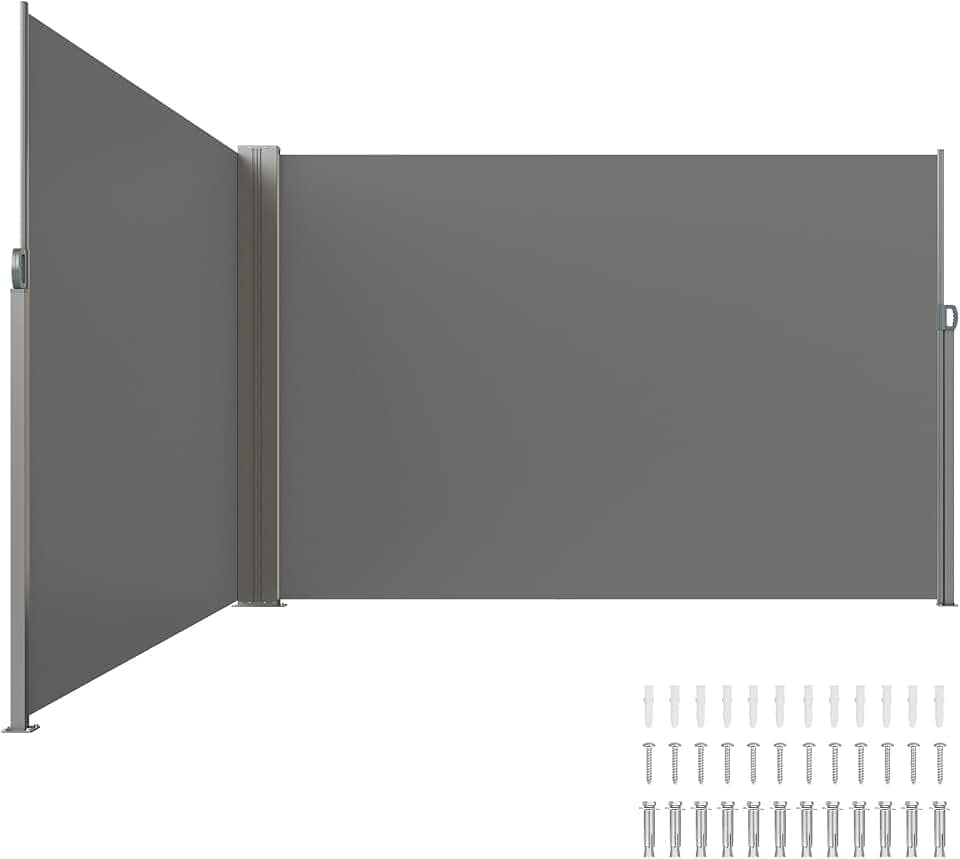 VEVOR Retractable Side Awning, 79 x 236 in Outdoor Folding Privacy Screen, Waterproof & UV-Resistant Patio Privacy Screen Awning, 180g Polyester UV 30+ Room Divider for Patio Garden Balcony, Gray