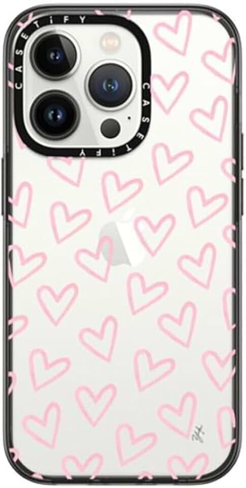 CASETiFY Compact Schutzhülle für iPhone 14 Pro [2 x Falltest in Militärqualität/1,2 m Fallschutz] - Hearts/Light Pink Thin (Transparent) - Schwarz