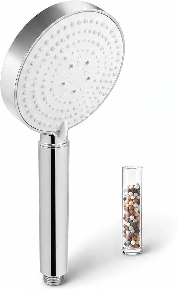 OFFO Duschkopf mit Filter, 13cm Duschkopf Groß mit 6 Strahlarten, Handbrause mit Filtration in 20 Schichten, Duschbrause für Wassersparend, Shower Head mit Kalkfilter, Chrom+Weiß