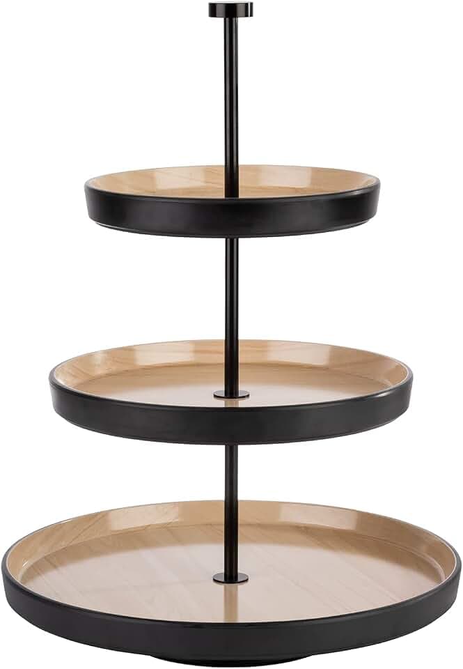 APS 85211 „Frida“ 3-stufige Etagère, 1 Gestell aus Edelstahl (schwarz), 3 Schalen aus nahezu unzerbrechlichem Melamin, Ø 20/25/32 cm, Höhe 43 cm
