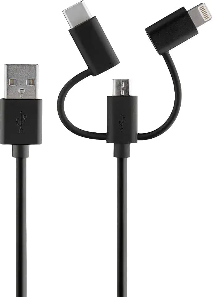 ROVE RV06551 4ft 3-in-1 Multi Charging Cord Android and iPhone-Ready Cable - Black
