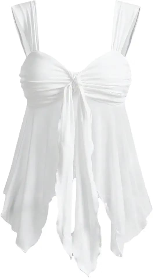 Milumia Women's Flowy Baby Doll Tank Tops Y2k Mesh Going Out Top Festival