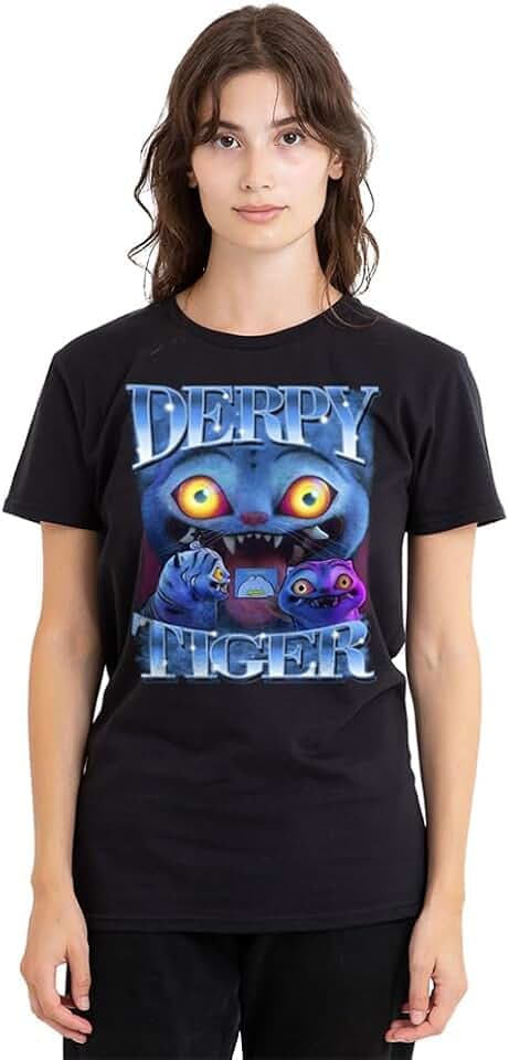 KPop Demon Hunters Damen Kpop Demon Hunters Derpy Tiger Bootleg Ladies T Shirt, Black T-Shirt (1er Pack)