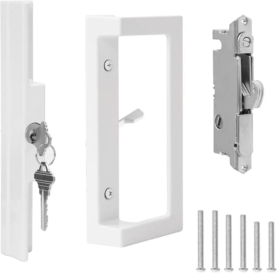MaxxGeek Sliding Patio Door Handle Set with Key Cylinder and Mortise Lock,Sliding Glass Door Handle with Lock Fits Door thicknesse is 1-3/4'' to 2-1/5'' and 3-15/16'' Screw Hole Spacing.