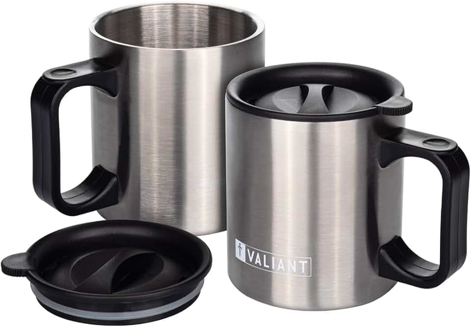 Valiant Isolierbecher Fürs Camping, Doppelpack, Silber, Warm Und Kalt