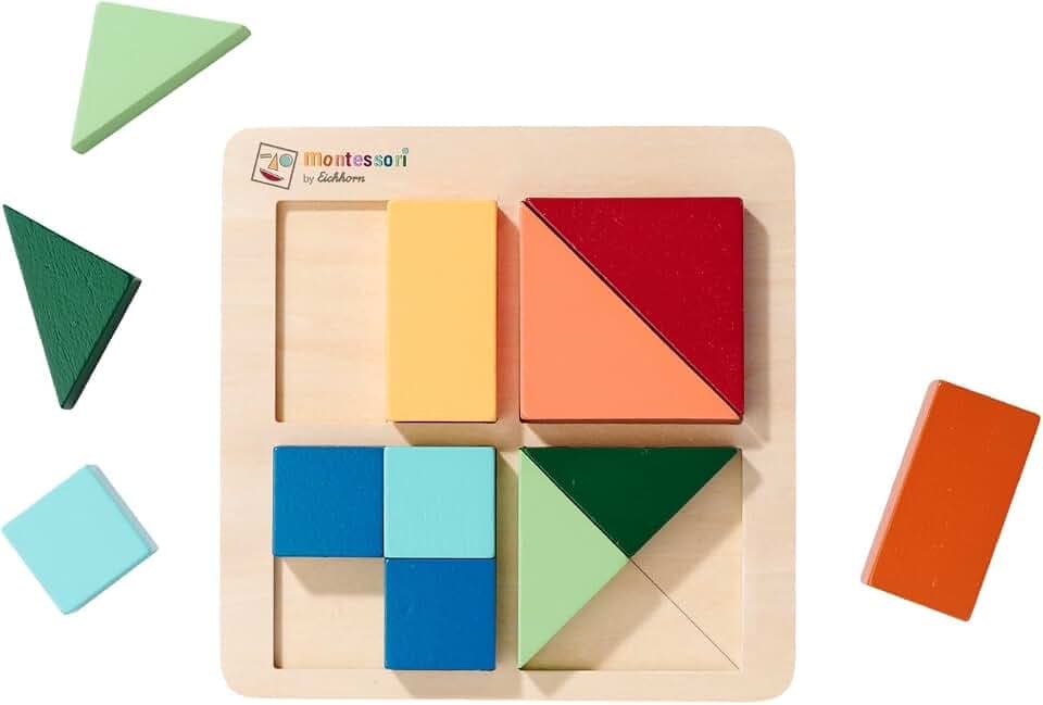 Eichhorn – Montessori – Formenpuzzle mit 12 verschiedenen Formen und Farben, befülle alle Quadrate, 18x18 cm groß, aus 100% FSC zertifiziertem Birken- & Lindensperrholz, ab 2 Jahren